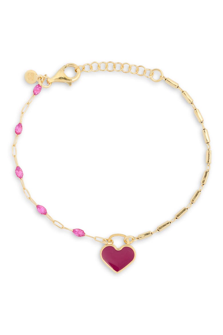 CZ Enamel Heart Chain Bracelet, Main, color, YELLOW/PURPLE