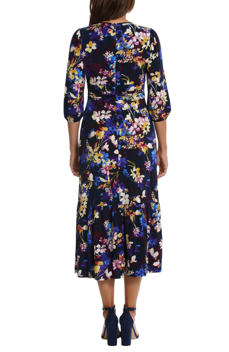 Maggy London Floral Print Tie Neck Ruffle Hem Midi Dress, Alternate, color, 