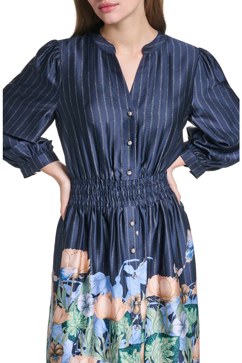 Striped Floral Three-Quarter Sleeve Dress, Alternate, color, NAVAL ACADEMY MULTI