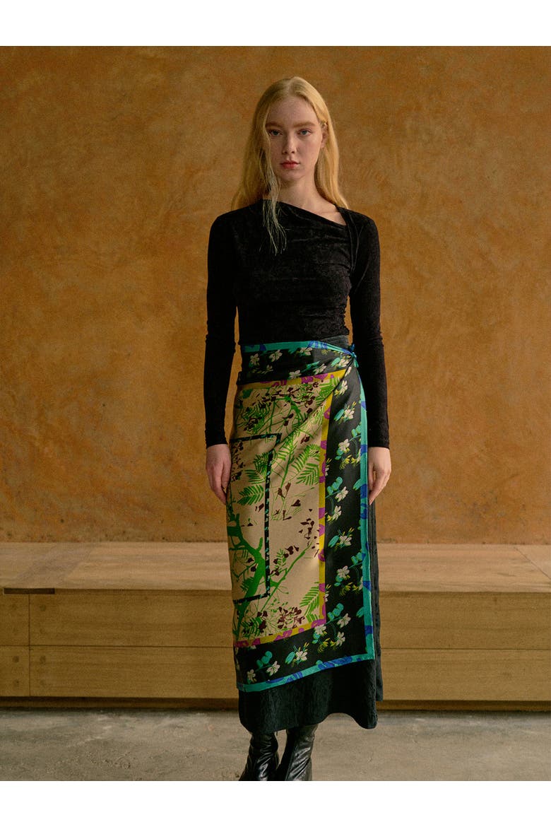 "Floral Tapestry" Large Silk Scarf, Alternate, color, Black