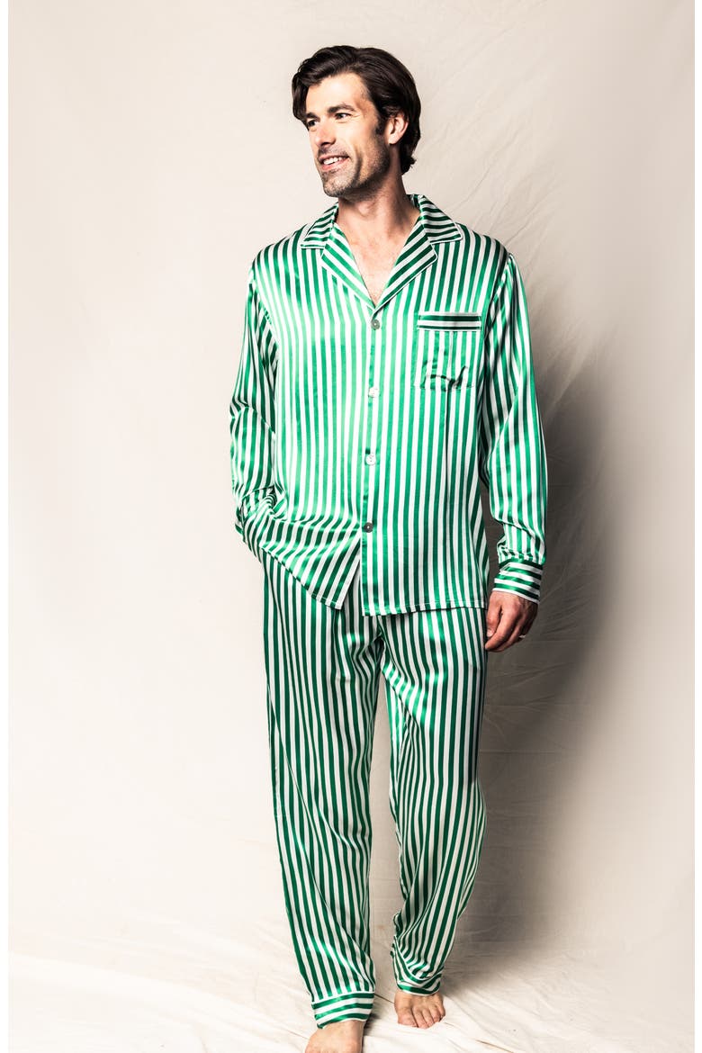 Stripe Mulberry Silk Pajama Set, Alternate, color, GREEN