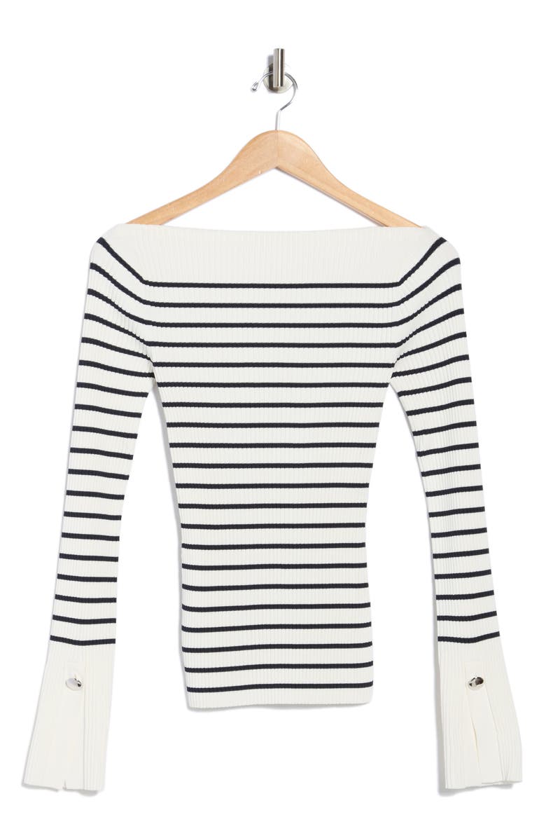 A.L.C. Anya Stripe Rib Boat Neck Sweater, Alternate, color, Off White / Dark Sapphire