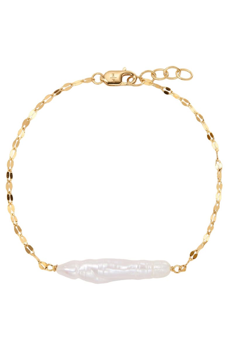 MADE BY MARY Baroque Pearl Bar Bracelet, Main, color, Gold Vermeil