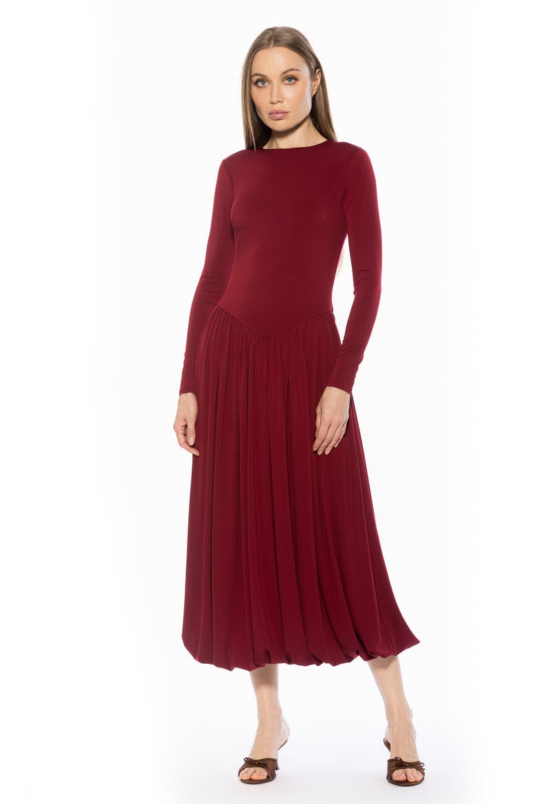 Eero Crewneck Long Sleeve Bubble Hem Midi Dress, Alternate, color, CRANBERRY