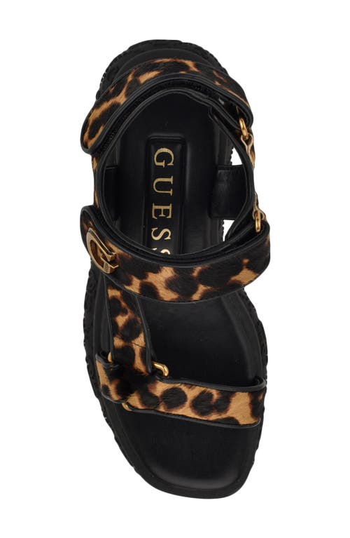 Guess Lanara 3 Genuine Calf Hair Sandal In Medium Brown