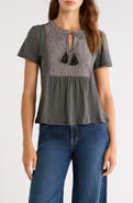 Lucky Brand Embroidered Peasant Top