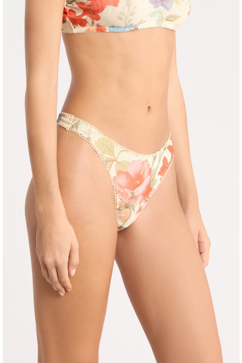 Floral Lace Thong, Alternate, color, HONEYBEE