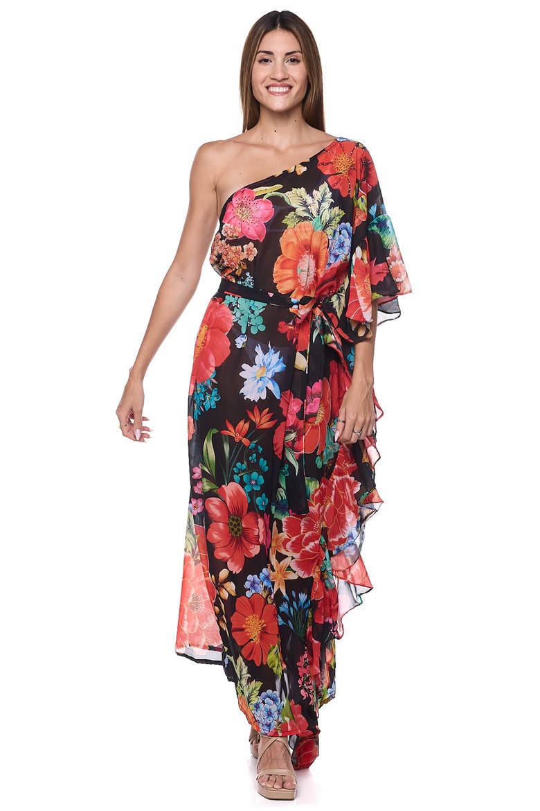 One-Shoulder Cover-Up Maxi Dress, Alternate, color, BLACK