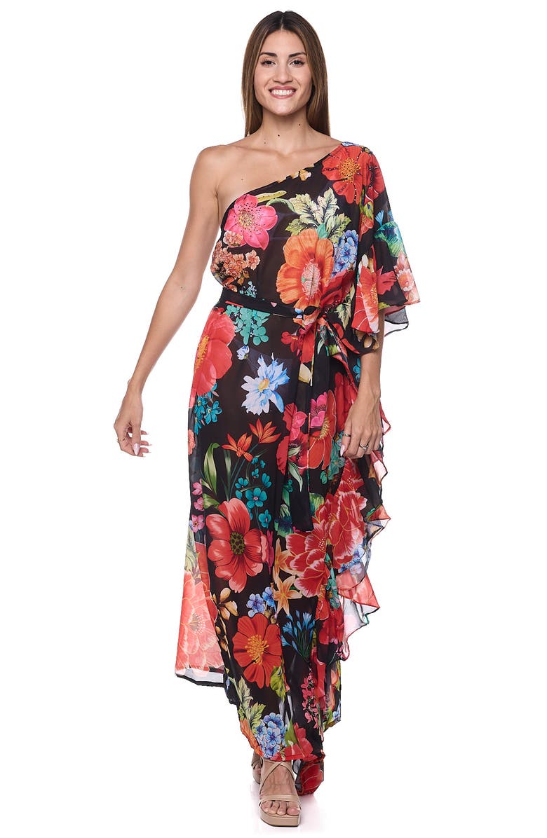 RANEES One-Shoulder Cover-Up Maxi Dress, Alternate, color, Black