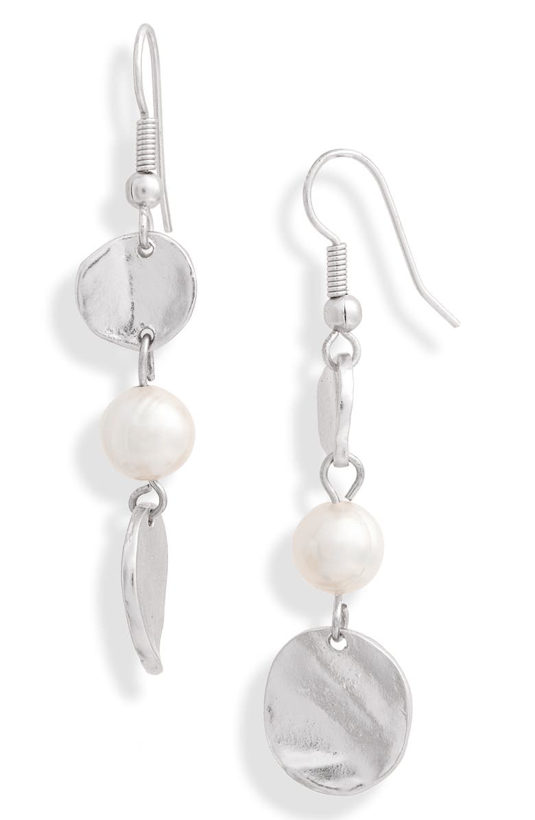Karine Sultan Medallion & Imitation Pearl Linear Earrings, Main, color,