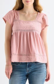 Lucky Brand Embroidered Square Neck Top