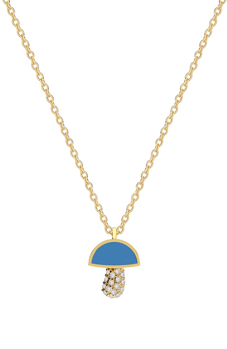 GABI RIELLE Crystal Pavè Mushroom Pendant Necklace, Main, color, Gold/Blue