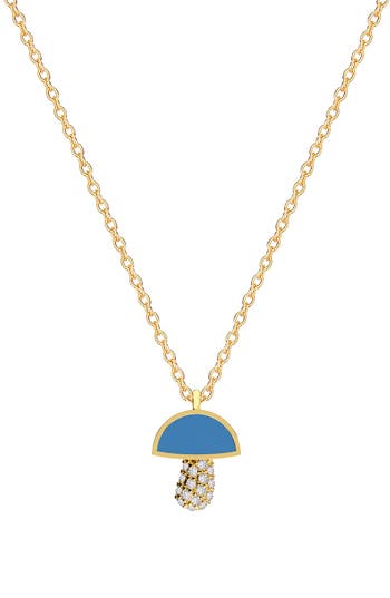 Gabi Rielle Crystal Pavè Mushroom Pendant Necklace In Gold/blue