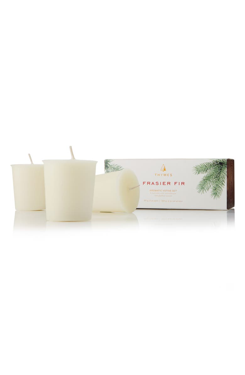 Thymes Frasier Fir Votive Candle 3-Piece Set, Main, color, White