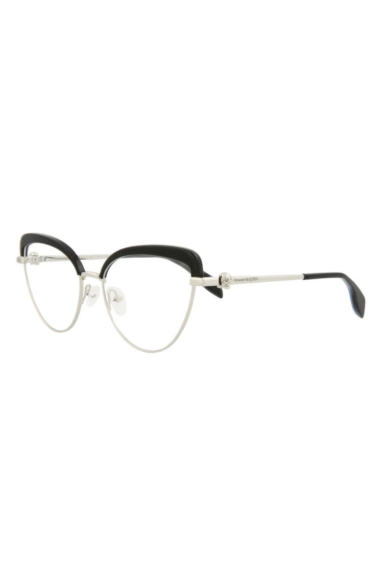 McQueen 55mm Cat Eye Fashion Optical Glasses, Alternate, color, Silver Silver Transparent