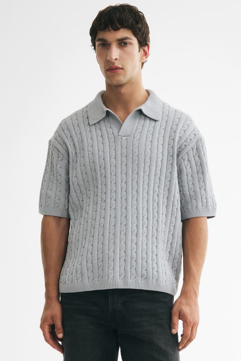 Relaxed-fit Cable-knit Polo Shirt, Alternate, color, Dusty gray