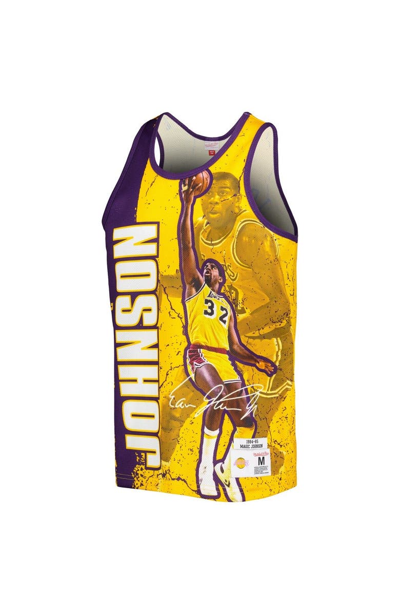 Mitchell & Ness Men's Mitchell & Ness Magic Johnson Gold Los Angeles Lakers 1984-85 Hardwood Classics Player Burst Tank Top, Alternate, color, 