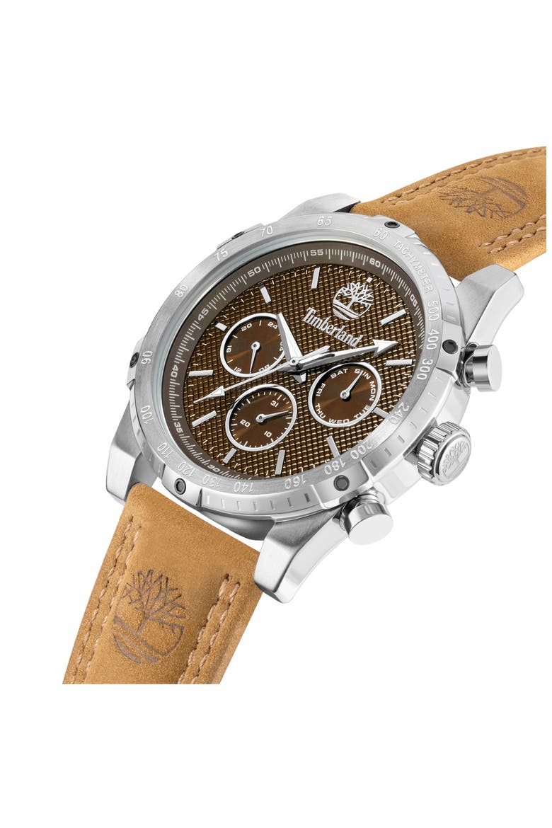 Stonington Chronograph Leather Strap Watch, 45mm, Alternate, color, TAN