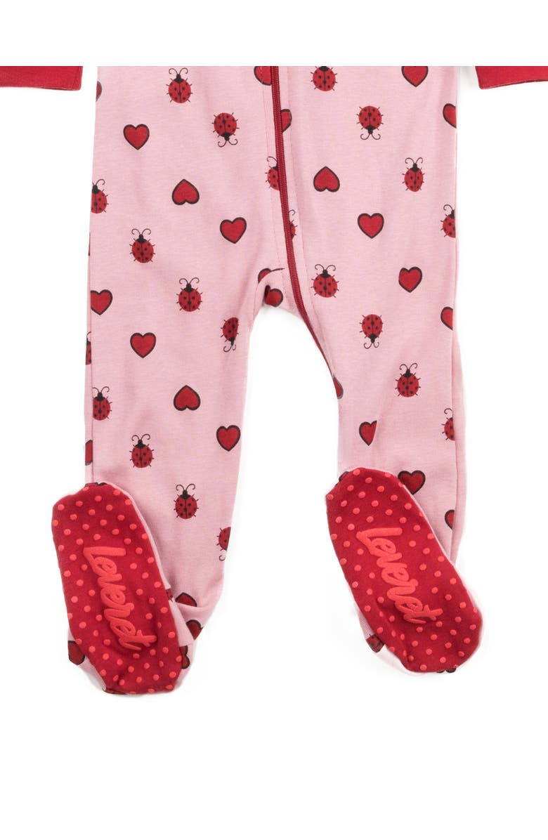 Leveret Kids Cotton Footed Printed Pajamas, Animal, Holiday & Fun Prints, Alternate, color, Ladybug W/Heart