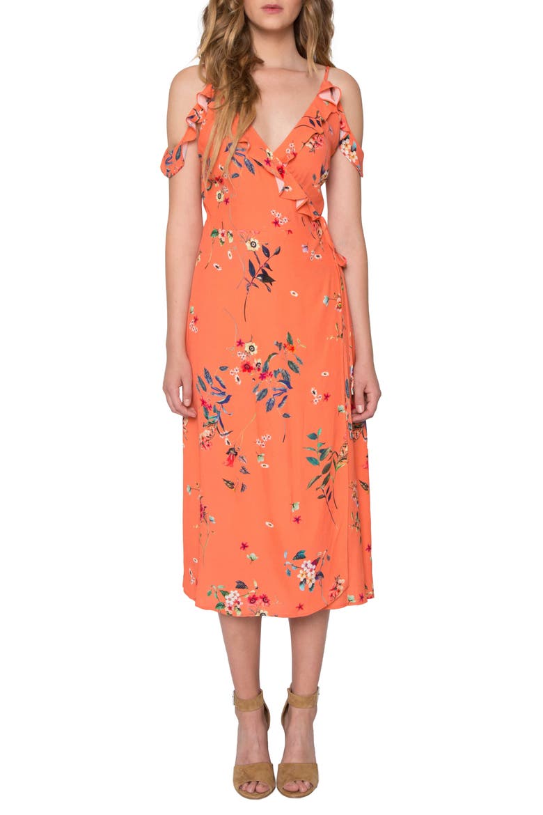 Print Midi Dress, Main, color, TANGERINE