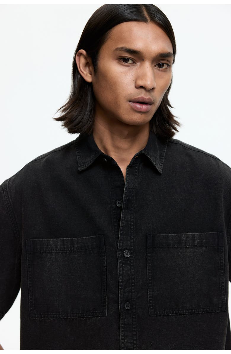 H&M Relaxed Fit Cotton Canvas Shirt, Alternate, color, Black