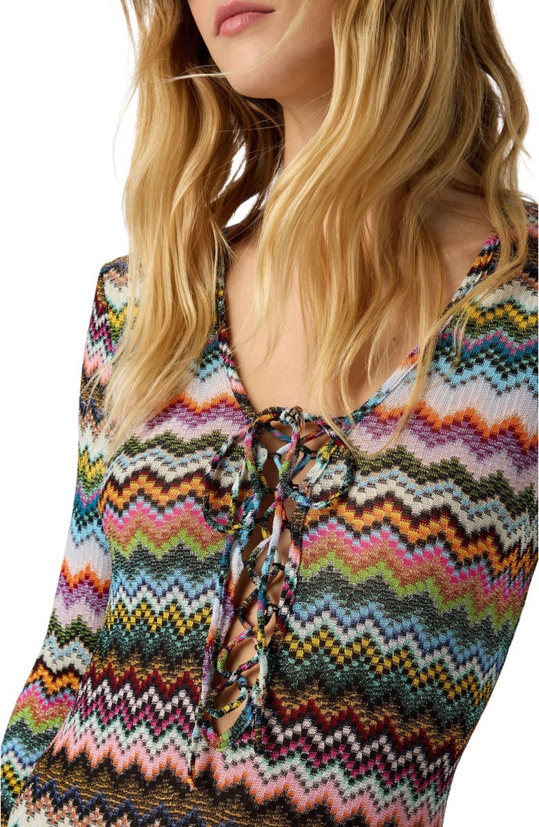 Missoni Long Cover-up In Lamé Viscose With Pixel-effect Zigzag Pattern, Alternate, color, Black & Multicoloured