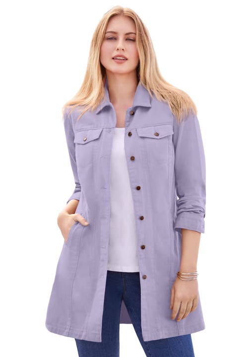 Jessica London Long Denim Jacket In Purple