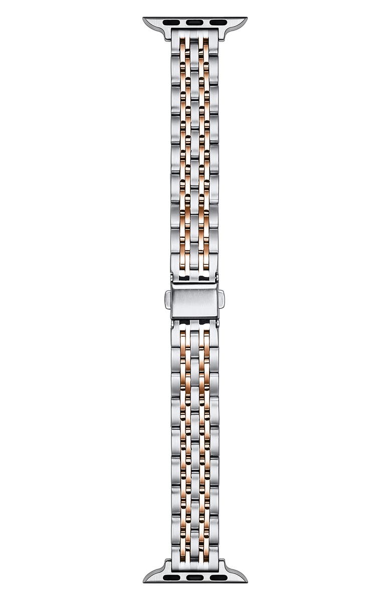 The Posh Tech Rainey Skinny Stainless Steel Apple Watch<sup>®</sup> Watchband, Main, color, Silver/ Rose Gold