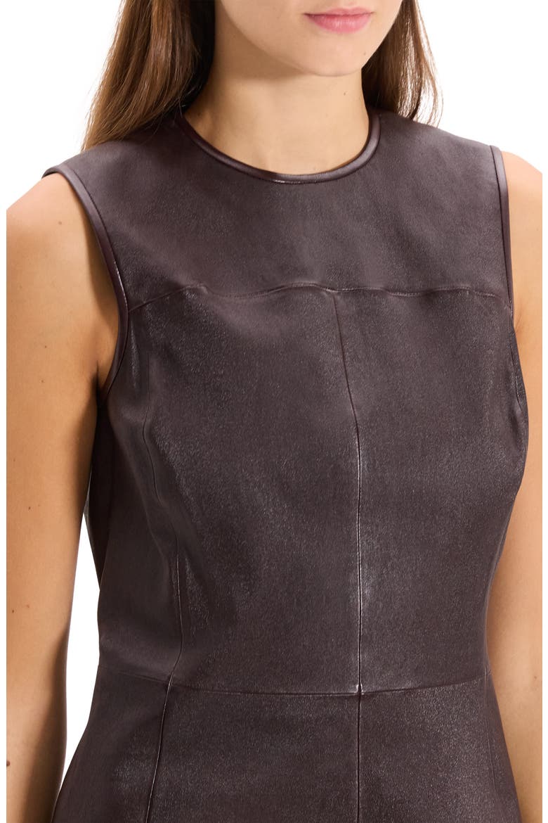 Seamed Sleeveless Leather Minidress, Alternate, color, PLUM BROWN - 2P5