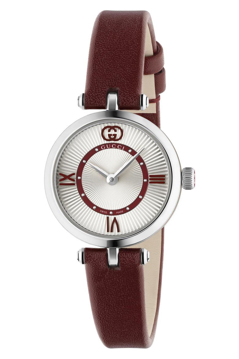 Model 2000 Leather Strap Watch, 24mm, Main, color, RED
