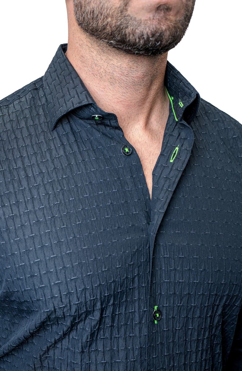 Maceoo Fibonacci Textured Lines Black Button-Up Shirt, Alternate, color, 