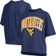 PRESSBOX Women's Pressbox Navy West Virginia Mountaineers Nelson Arch Over Logo Waist Length Oversized Slub T-Shirt