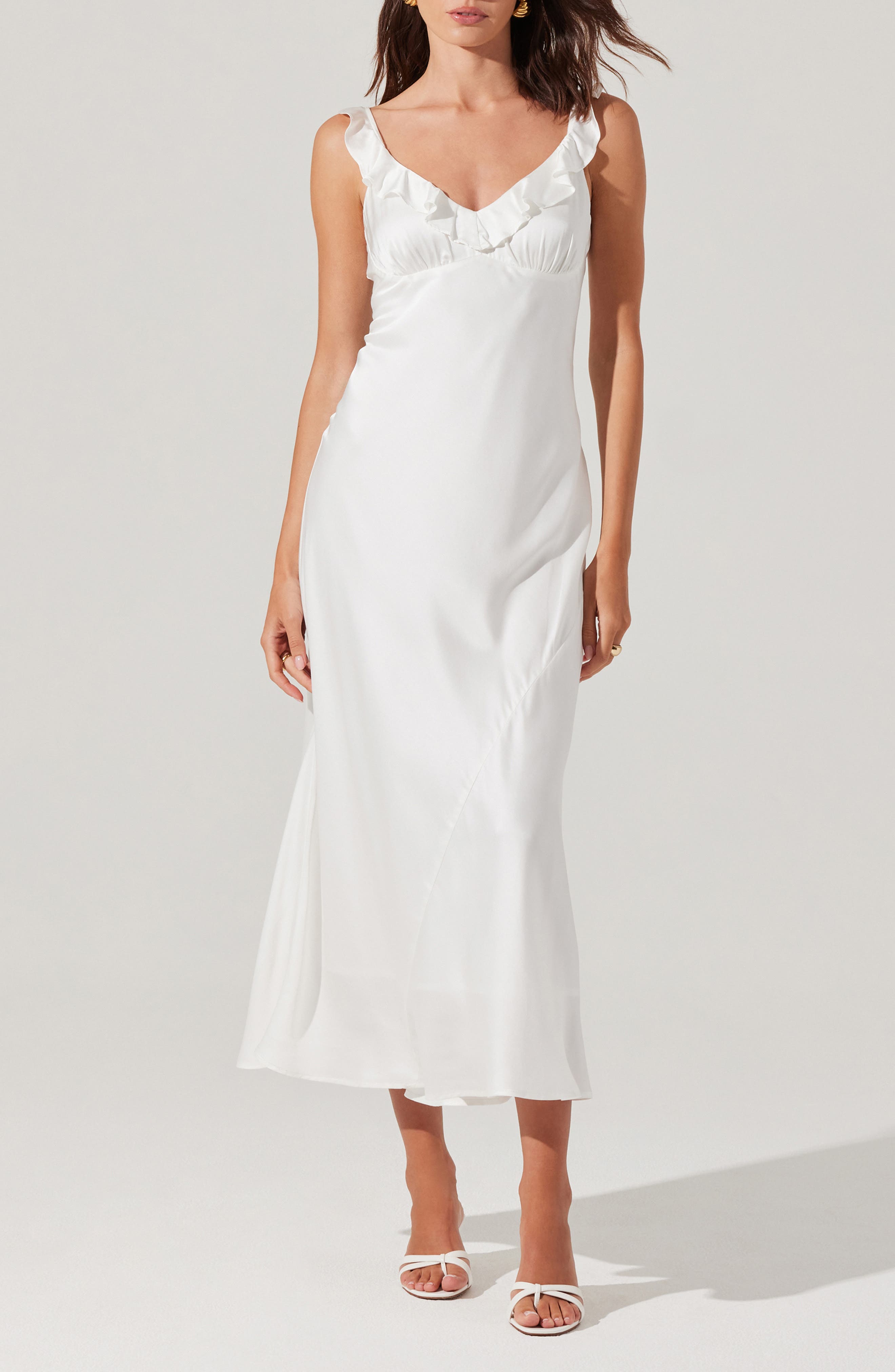 ASTR the Label Zoie Ruffle Neck Satin Slipdress