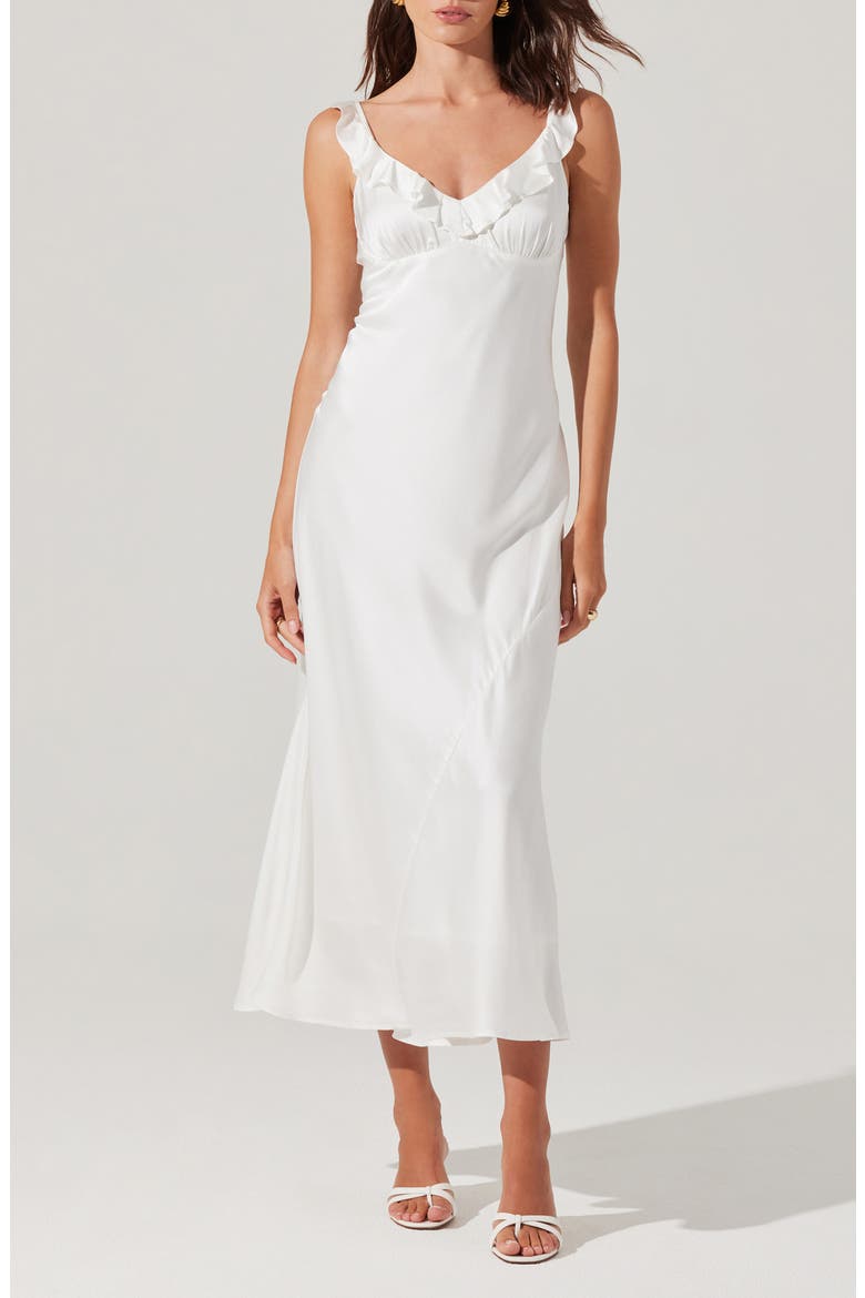 Zoie Ruffle Neck Satin Slipdress, Main, color, WHITE