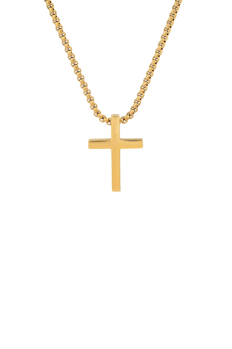 Men's 18K Gold Plated Stainless Steel Cross Pendant Necklace, Main, color, YELLOW