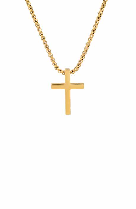 Men's 18K Gold Plated Stainless Steel Cross Pendant Necklace