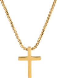 HMY JEWELRY Men's 18K Gold Plated Stainless Steel Cross Pendant Necklace