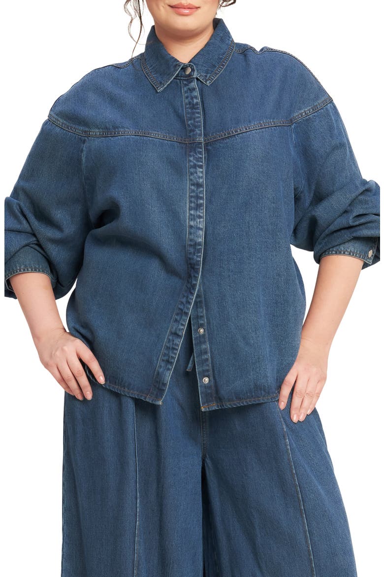 Western Long Sleeve Denim Shirt, Main, color, INDIGO DENIM