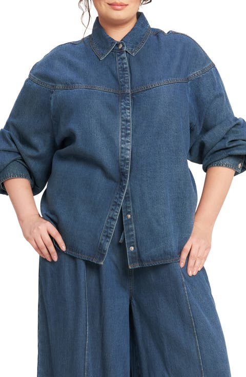 Western Long Sleeve Denim Shirt (Plus)