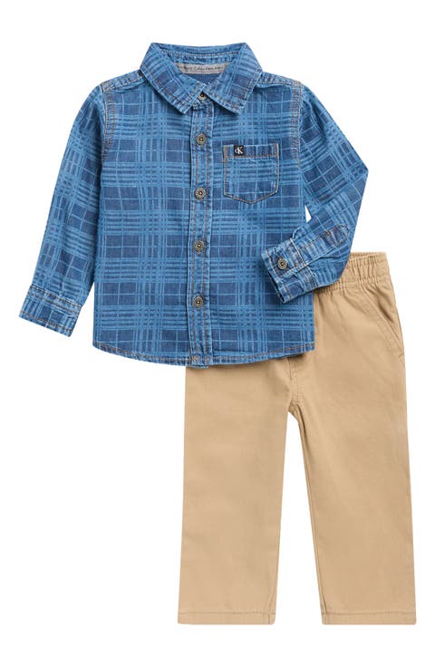 Plaid Chambray Button-Up & Pants Set (Baby)