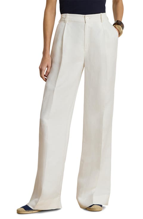 Linen Blend Twill Wide Leg Pants