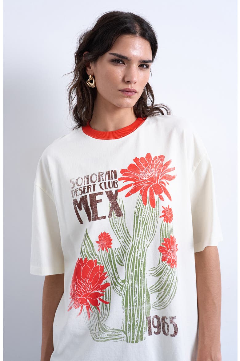 Cactus Graphic Contrast T-Shirt, Alternate, color, ECRU