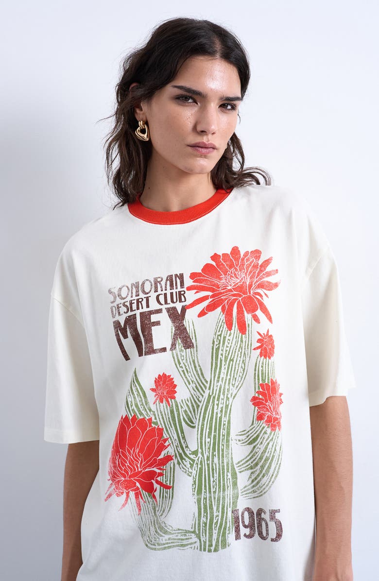 Topshop Cactus Graphic Contrast T-Shirt, Alternate, color, Ecru