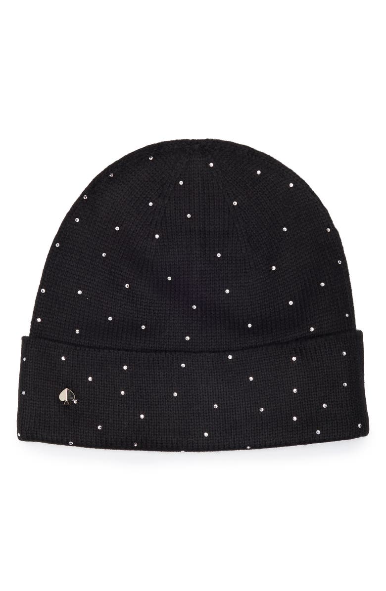 Kate Spade New York disco ball rhinestone beanie, Main, color, 001 Black