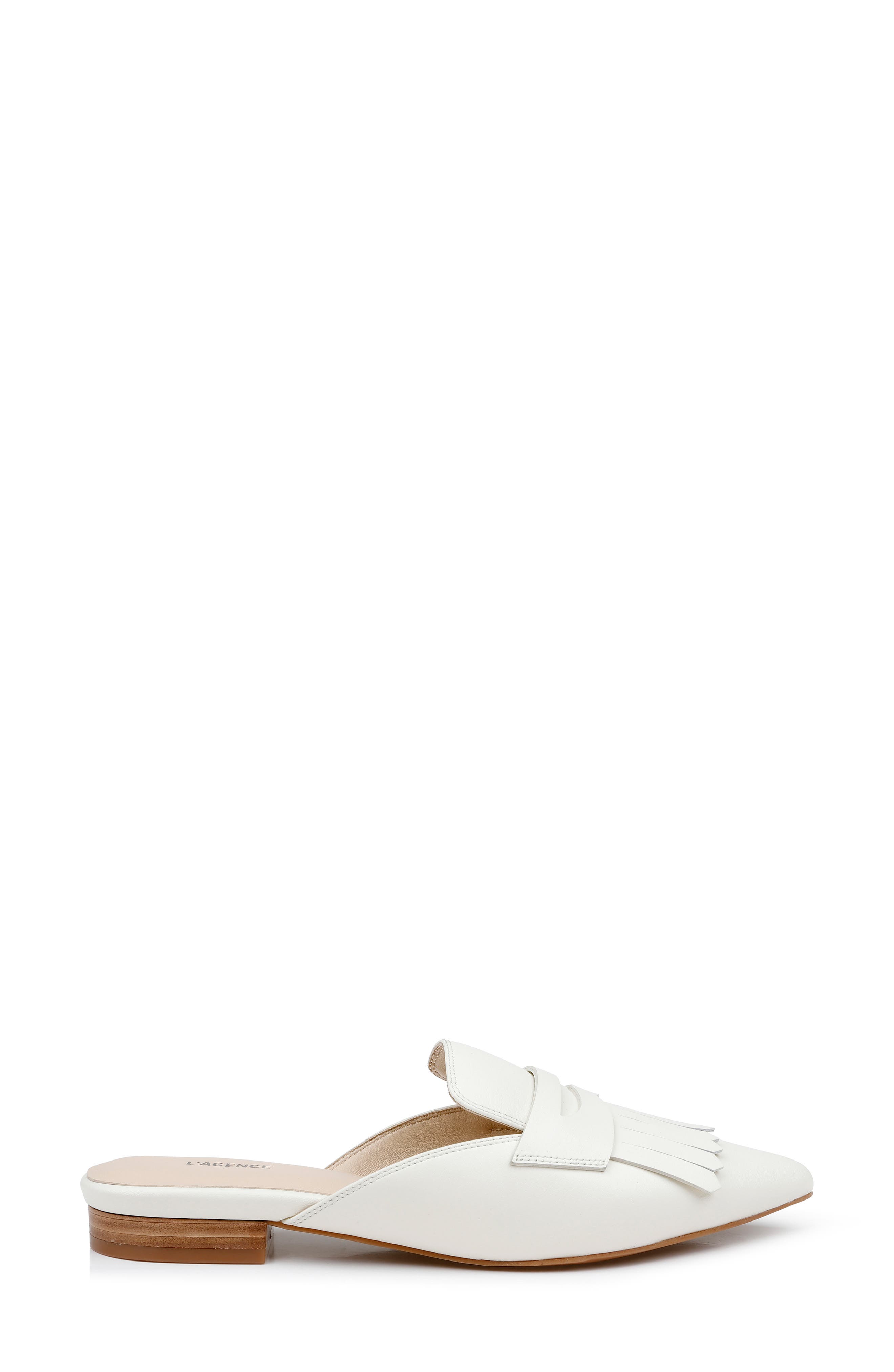 L'AGENCE Barbe II Pointed Toe Kiltie Fringe Loafer Mule, Alternate, color, Pearl Leather