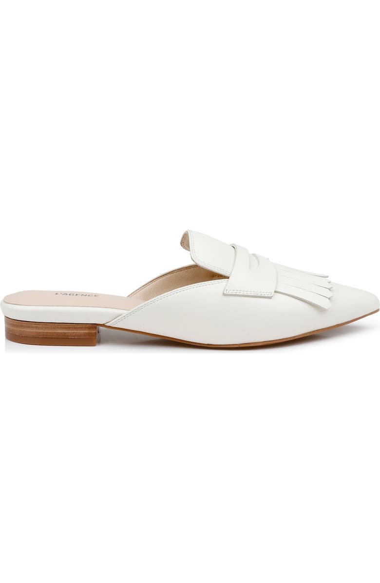 L'AGENCE Barbe II Pointed Toe Kiltie Fringe Loafer Mule, Alternate, color, Pearl Leather