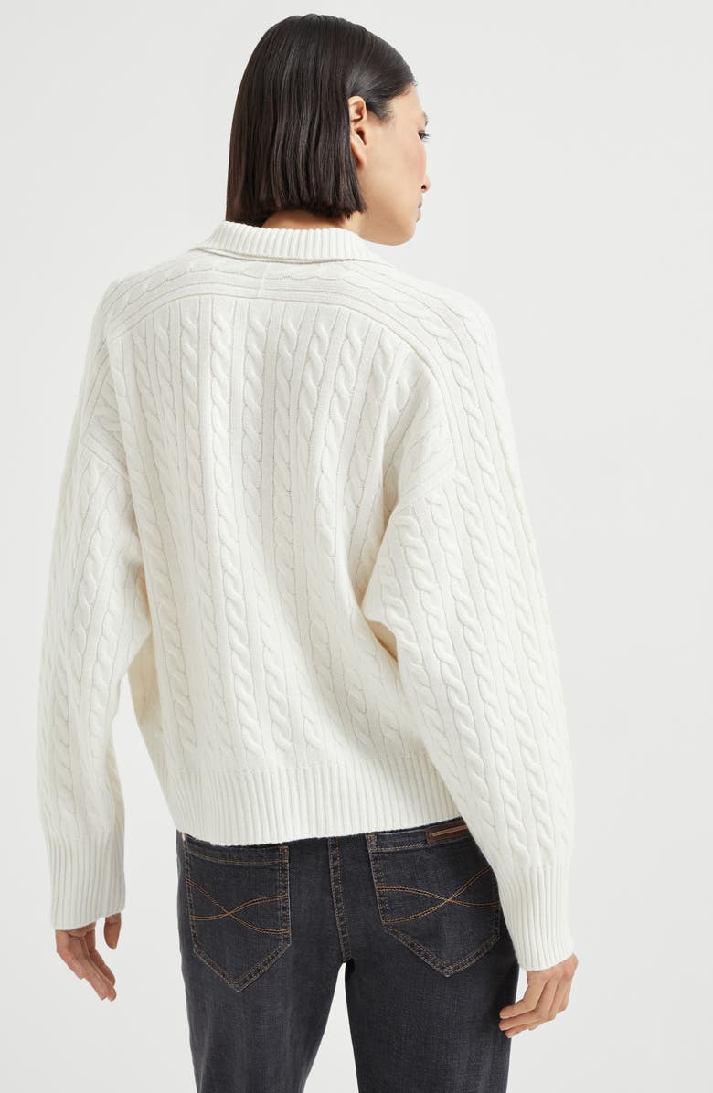 Brunello Cucinelli Polo-style sweater with monili, Alternate, color, Panama