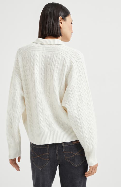 Brunello Cucinelli Polo-style Sweater With Monili In White