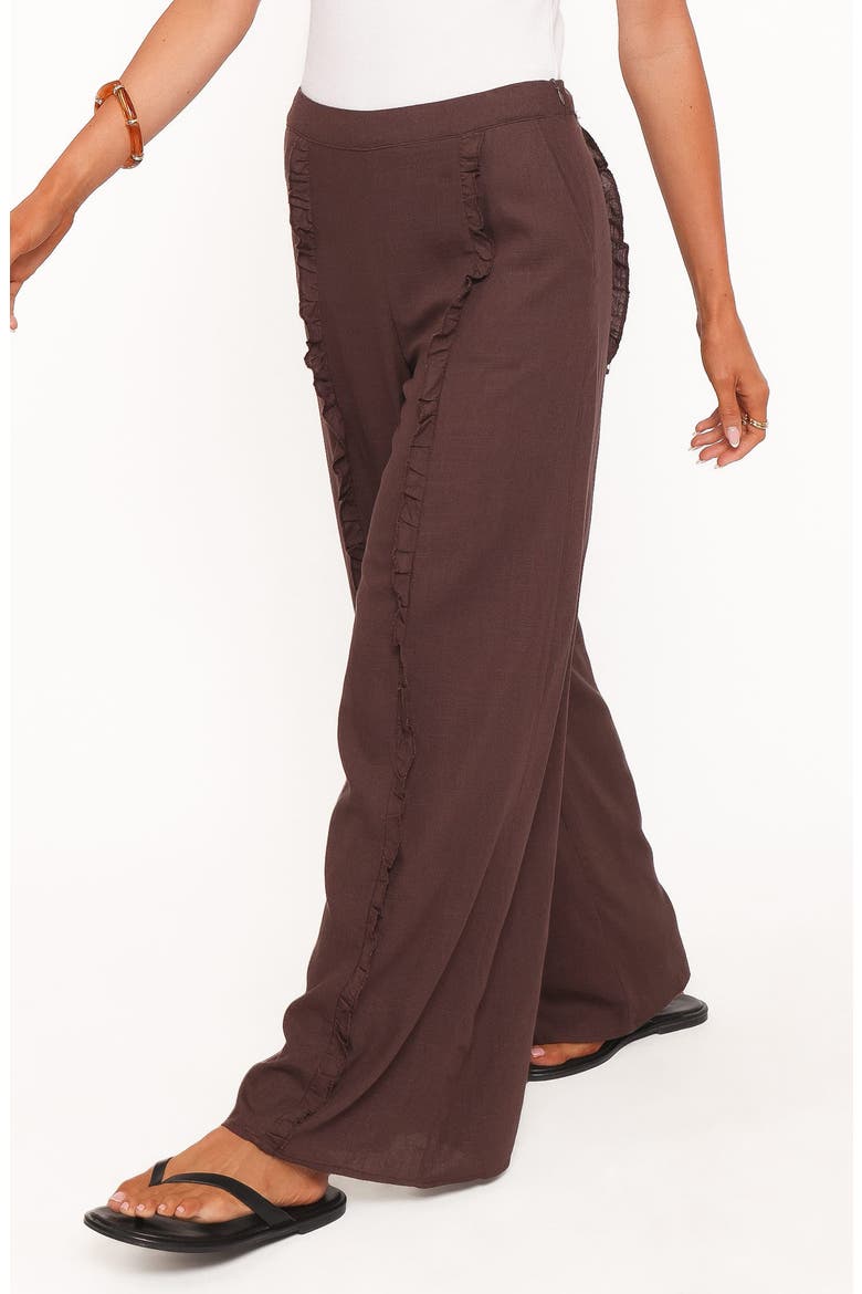 Samiya Frill High Waist Wide Leg Cotton & Linen Pants, Alternate, color, DARK BROWN