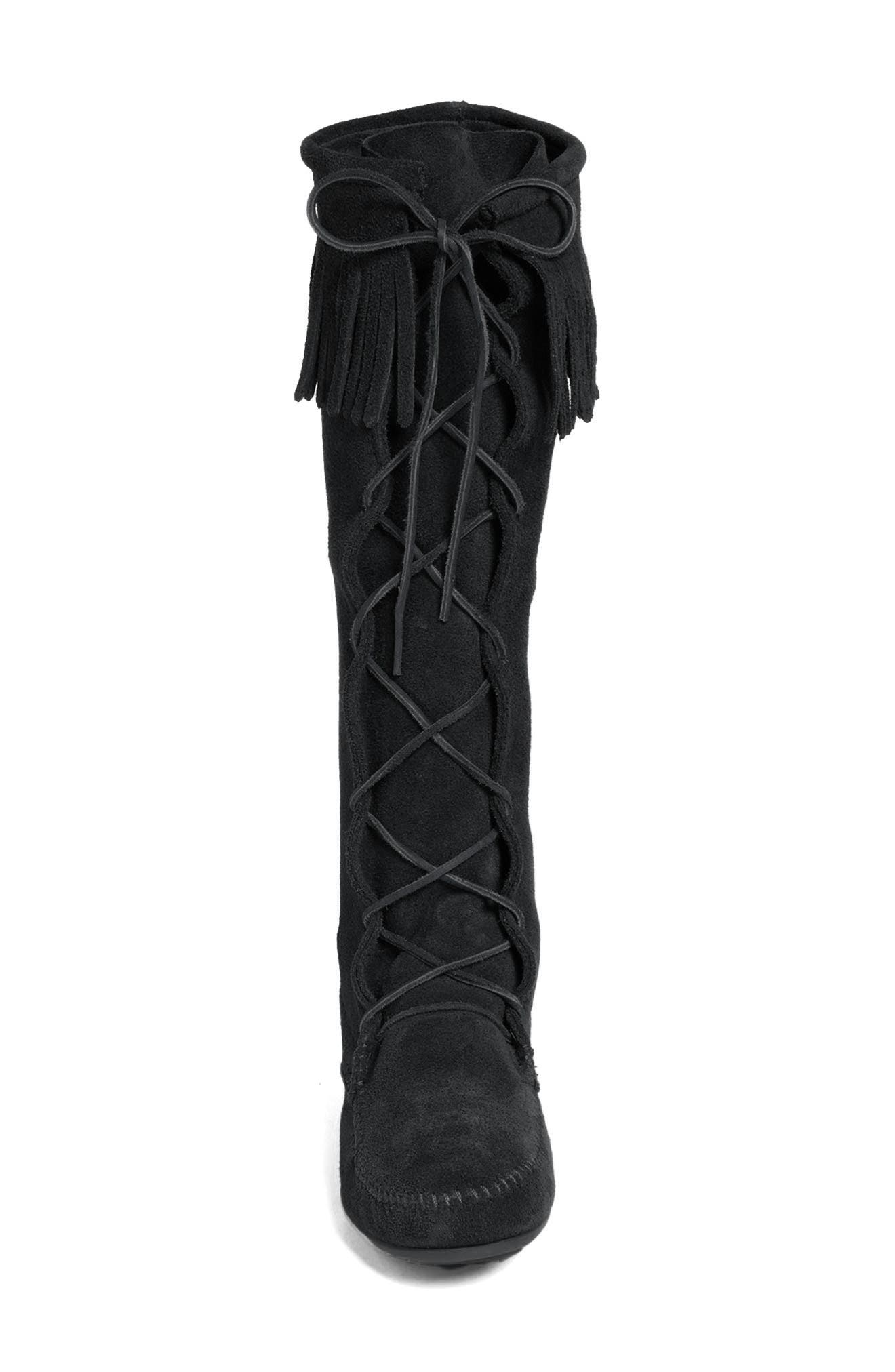Minnetonka Lace-Up Boot, Alternate, color, Black Suede